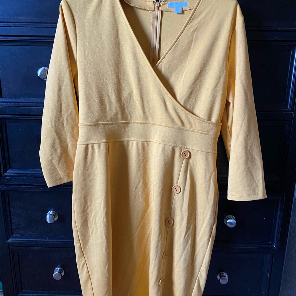 Mustard Long Sleeve Stretchy Dress